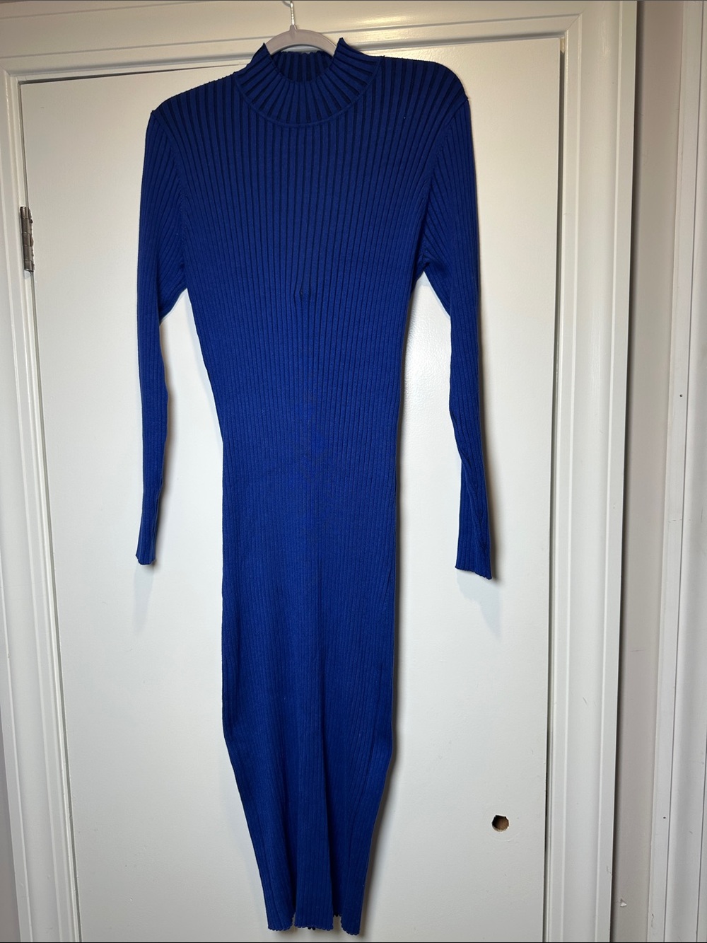 Vero Moda Royal Blue Ribbed Long-Sleeve Mock Neck Dress (002)